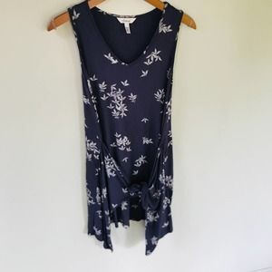 Soma size S midnight blue floral sleeveless tie front mini dress tunic v neck